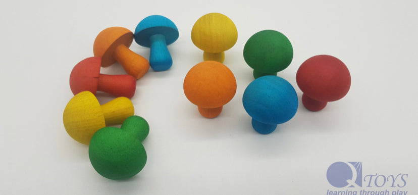 QToys Coloured Wooden Mushrooms