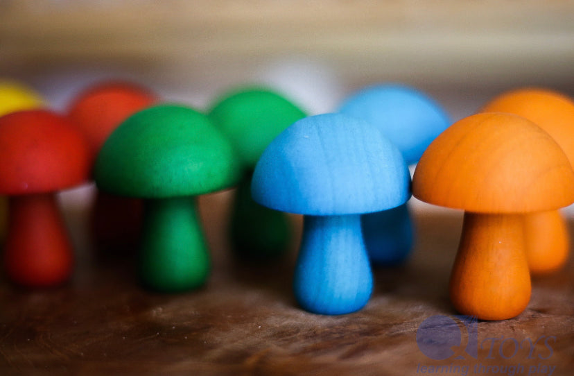 QToys Coloured Wooden Mushrooms