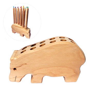 Drei Blatter Wooden Pencil Holder Hippopotamus 12 Holes
